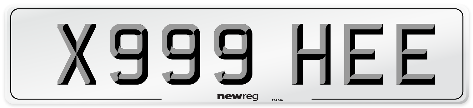 X999 HEE Number Plate from New Reg